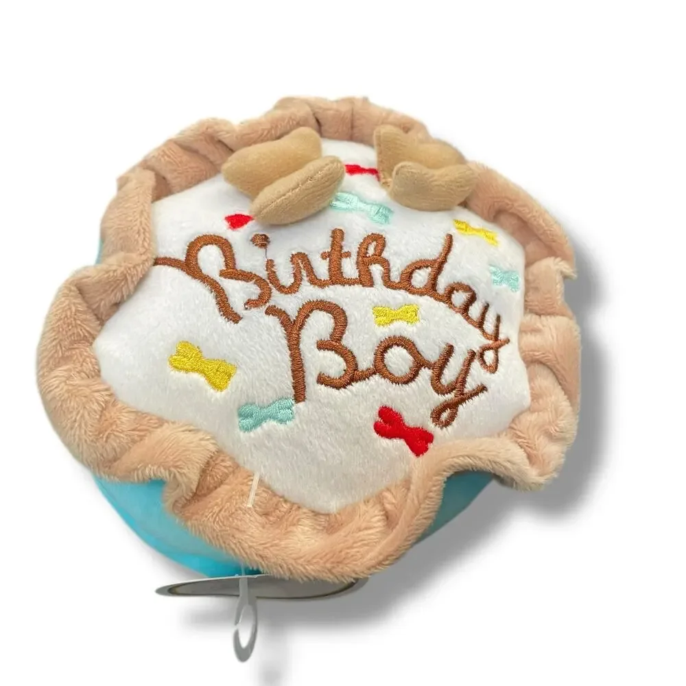 Haute Diggity Dog Birthday Boy Cake Plush Pet PupToy Squeaker Blue Brown 5